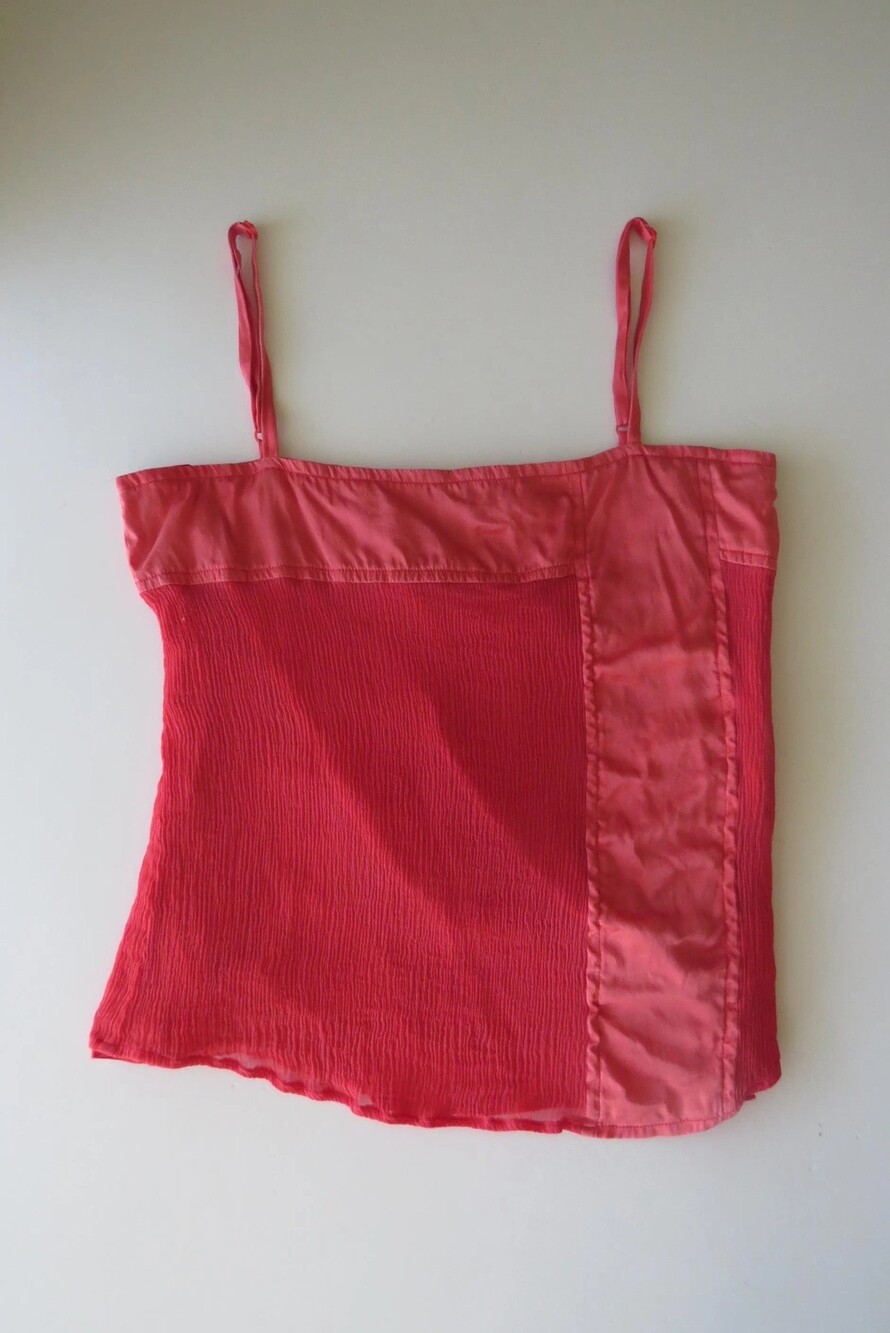 Vintage 2000s Armani Silk Coral Red Camisole, Chiffon / Charmeuse Panels Tank To
